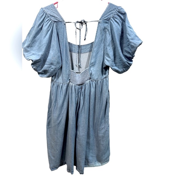 Hem & Thread Solid Blue Square Neck Babydoll Dress- Medium - Picture 3 of 12